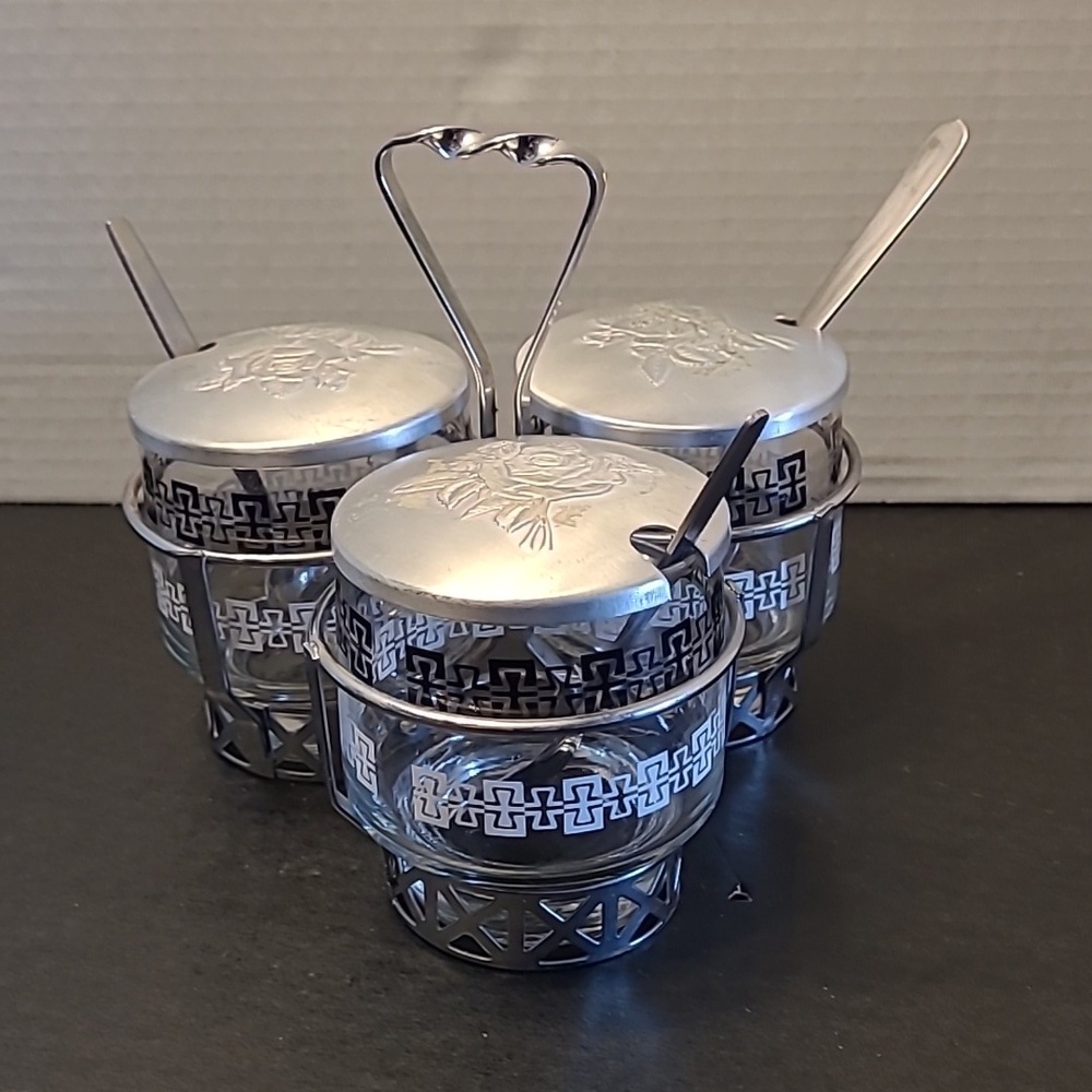 VINTAGE Silver Condiment Set with Spoons - Picture 10 of 10